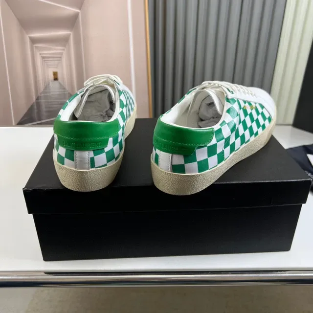 Saint Laurent White Green Checkerboard Panel Gold Logo Lifestyle Sneakers 5