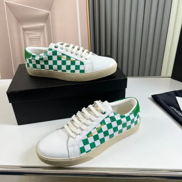 Saint Laurent White Green Checkerboard Panel Gold Logo Lifestyle Sneakers 6