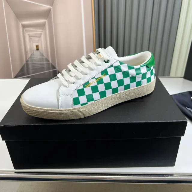 Saint Laurent White Green Checkerboard Panel Gold Logo Lifestyle Sneakers 9