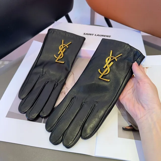 Luvas Saint Laurent YSL Monogram Preto Dourado Hardware Liso Couro 4