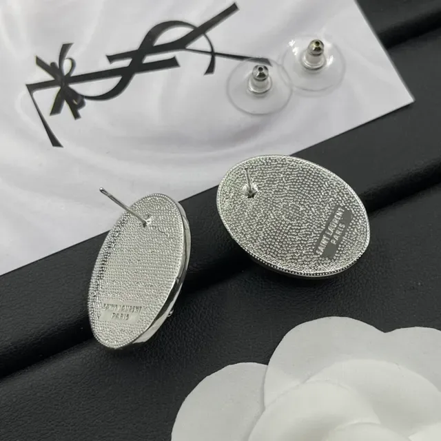 Saint Laurent YSL Monogram Oval Noir Émail Boucles d'oreilles 3