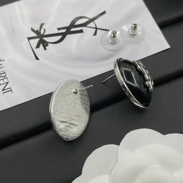 Saint Laurent YSL Monogram Oval Noir Émail Boucles d'oreilles 4
