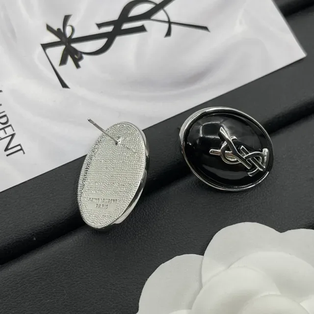 Saint Laurent YSL Monogram Oval Noir Émail Boucles d'oreilles 5