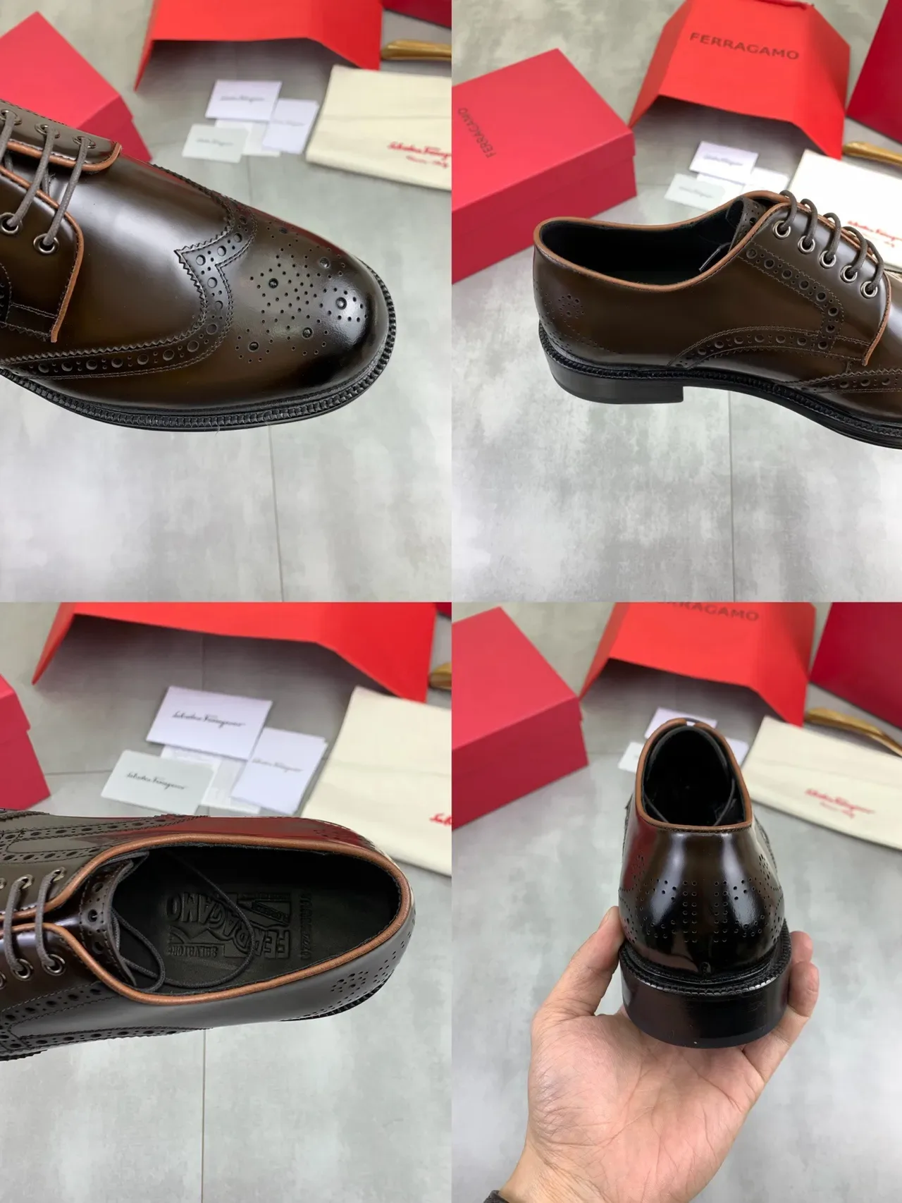 Salvatore Ferragamo Full-Brogue Wingtip Derbies Cuir Marron 2