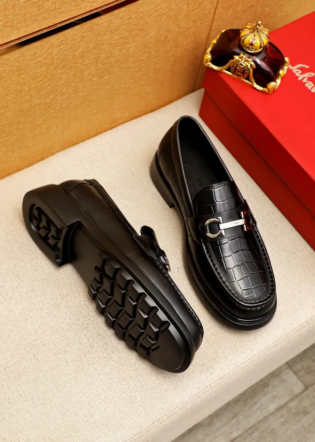 Salvatore Ferragamo Gancini Croc-Embossed Black Mocassins 2