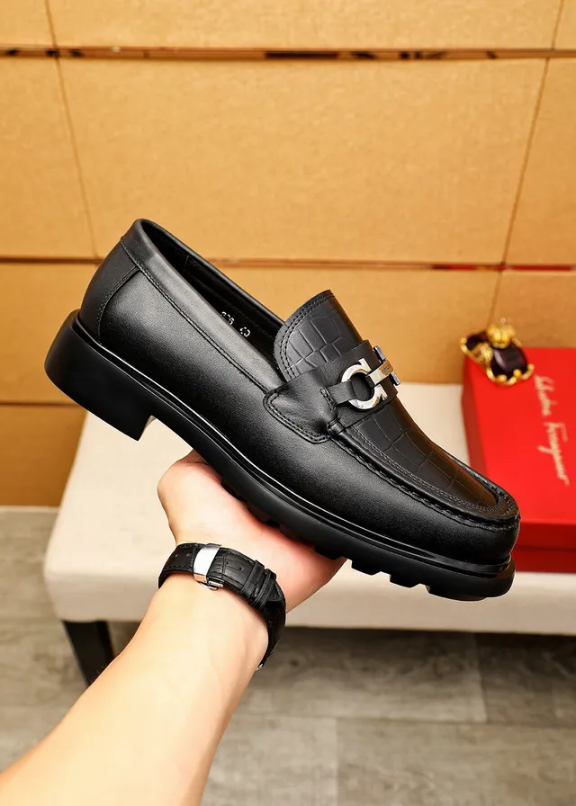 Salvatore Ferragamo Gancini Croc-Embossed Black Mocassins 3