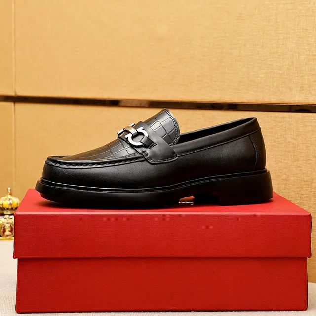 Salvatore Ferragamo Gancini Croc-Embossed Black Mocassins 4
