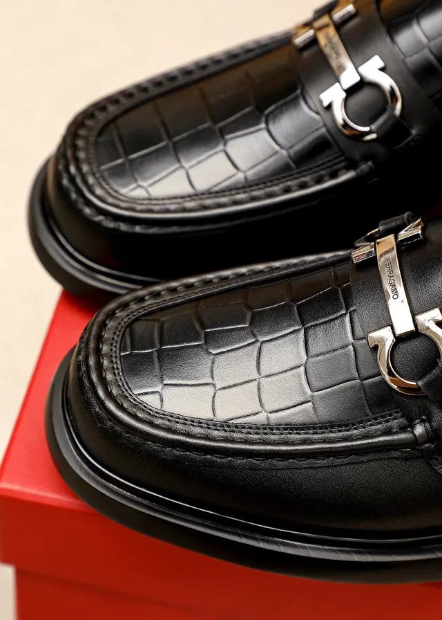 Salvatore Ferragamo Gancini Croc-Embossed Black Mocassins 5