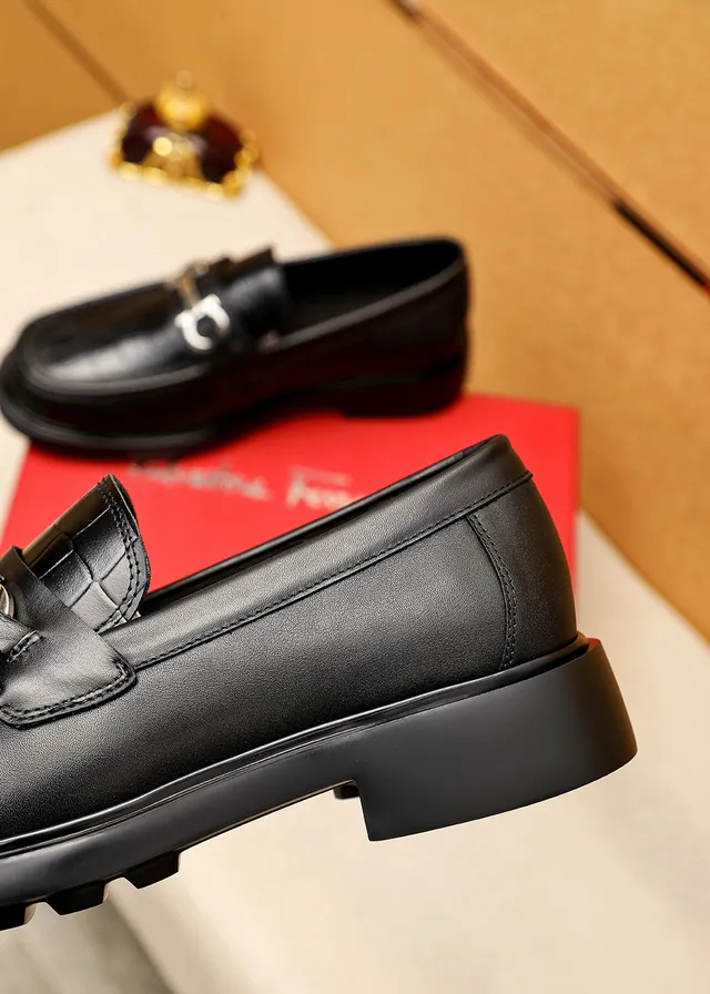 Salvatore Ferragamo Gancini Croc-Embossed Black Mocassins 6