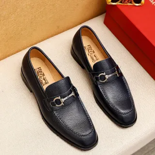 Salvatore Ferragamo Gancini Loafer Black Pebbled Leather Horsebit Loafer
