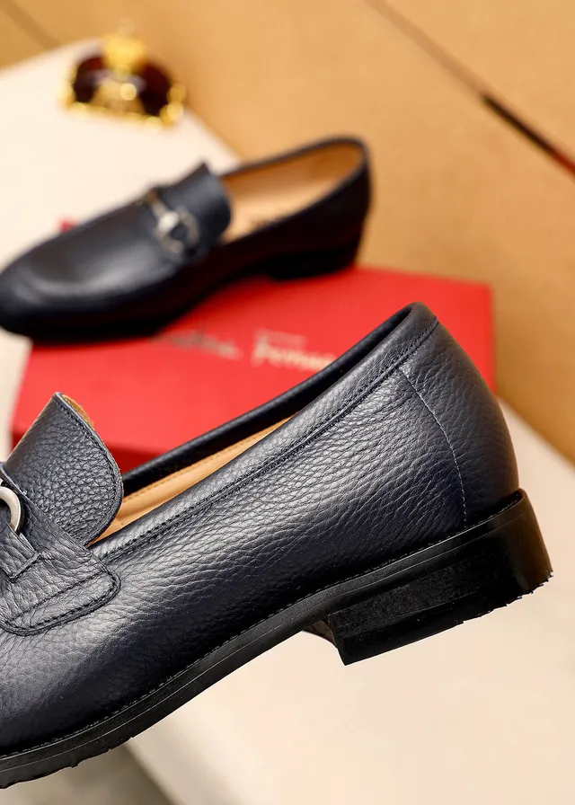 Salvatore Ferragamo Gancini Loafer Black Pebbled Leather Horsebit Loafer 6