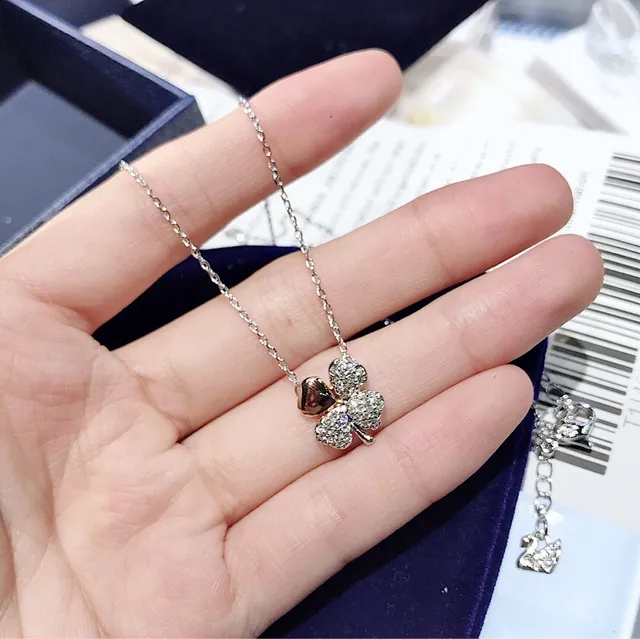 Swarovski Trèfle Pavé Cristal et ton or rose collier de cœur 5