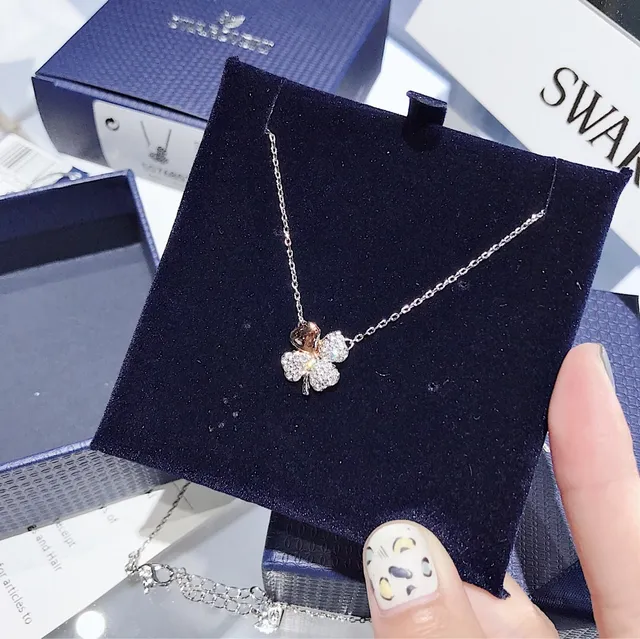 Swarovski Trèfle Pavé Cristal et ton or rose collier de cœur 9