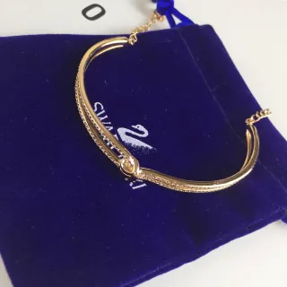 Swarovski Gold-Tone Pavé Crystal Knot Open Bangle Bracelet