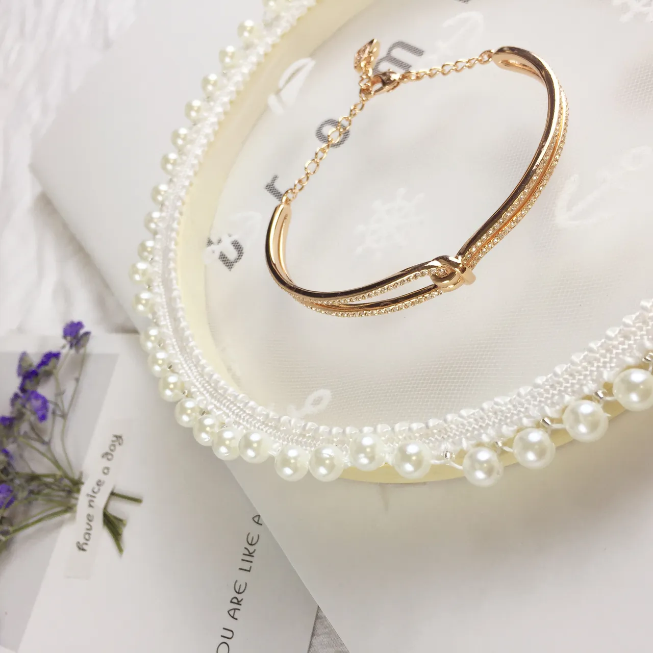 Swarovski Gold-Tone Pavé Crystal Knot Open Bangle Bracelet 3