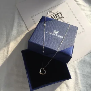 Swarovski Open Heart Silver Blue Pendant Fine Link Chain Necklace