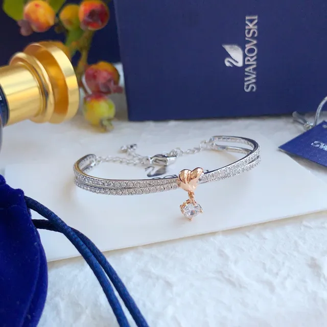 Swarovski Silver Gold Double-Strand Pavé Bracelet 3