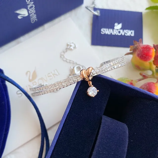 Swarovski Silver Gold Double-Strand Pavé Bracelet 7