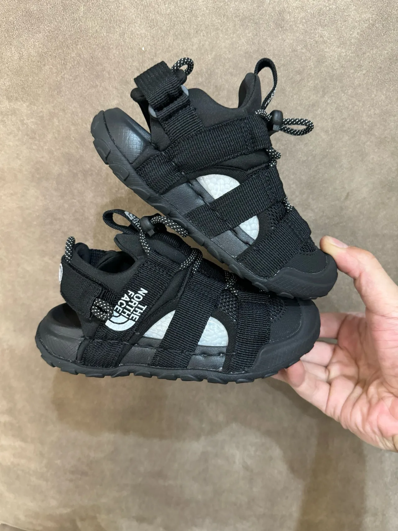 The North Face Beige Black Multi-Strap Hook-and-Loop Closure Casual Sandals 8