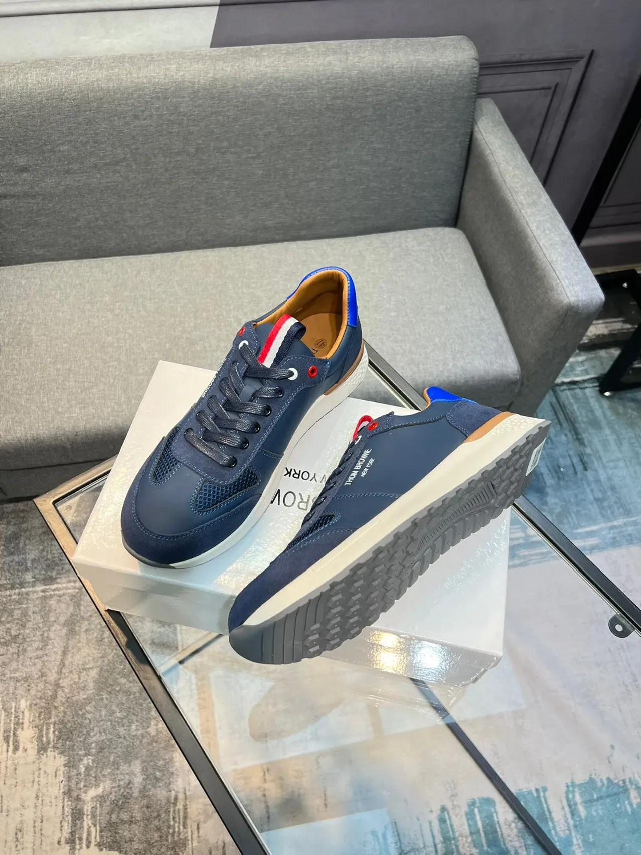 Thom Browne Navy Blue Mixed-Material Lifestyle Sneaker 4
