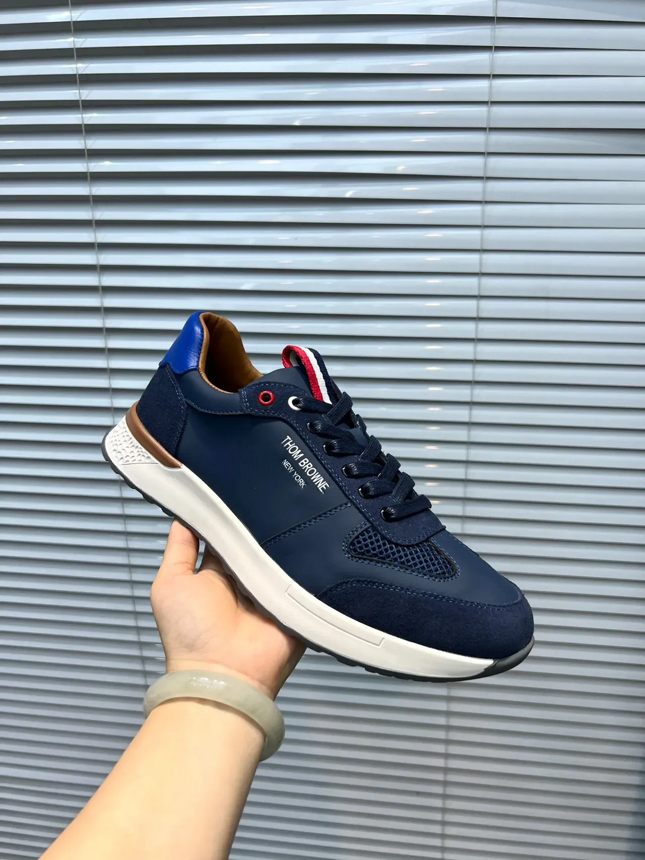 Thom Browne Navy Blue Mixed-Material Lifestyle Sneaker 6