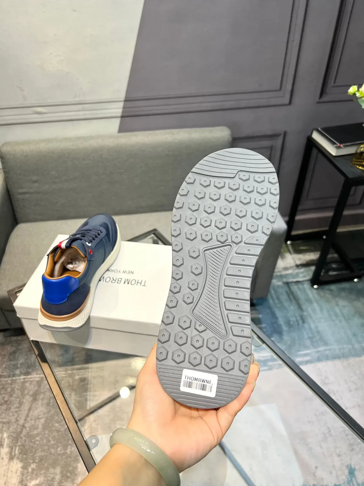 Thom Browne Navy Blue Mixed-Material Lifestyle Sneaker 7