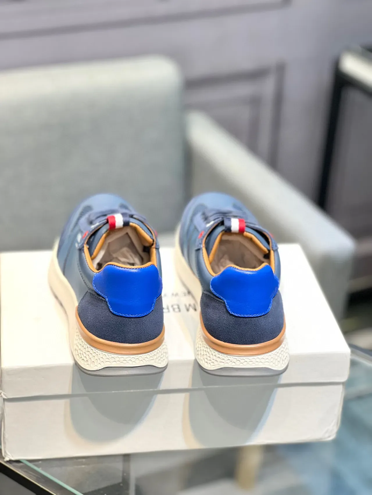 Thom Browne Navy Blue Mixed-Material Lifestyle Sneaker 8