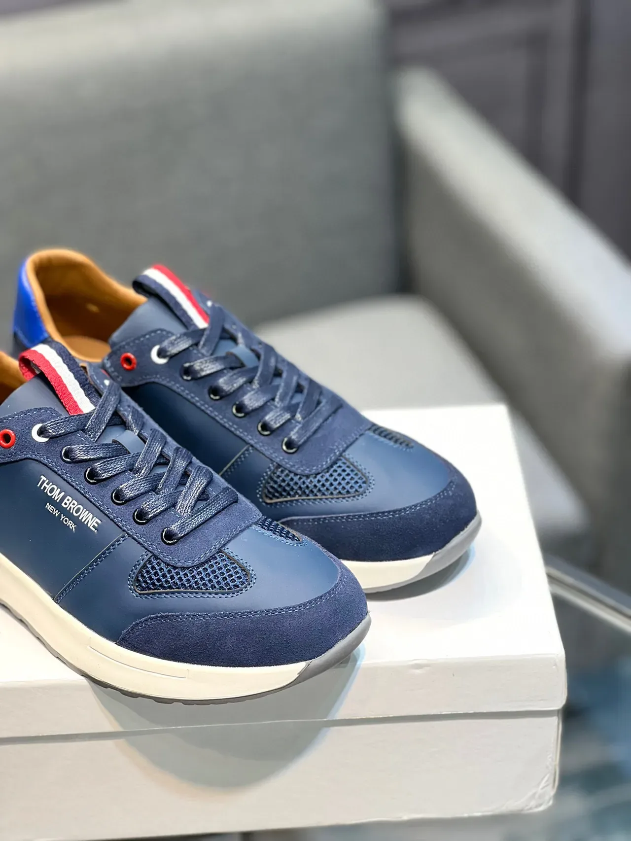 Thom Browne Navy Blue Mixed-Material Lifestyle Sneaker 9