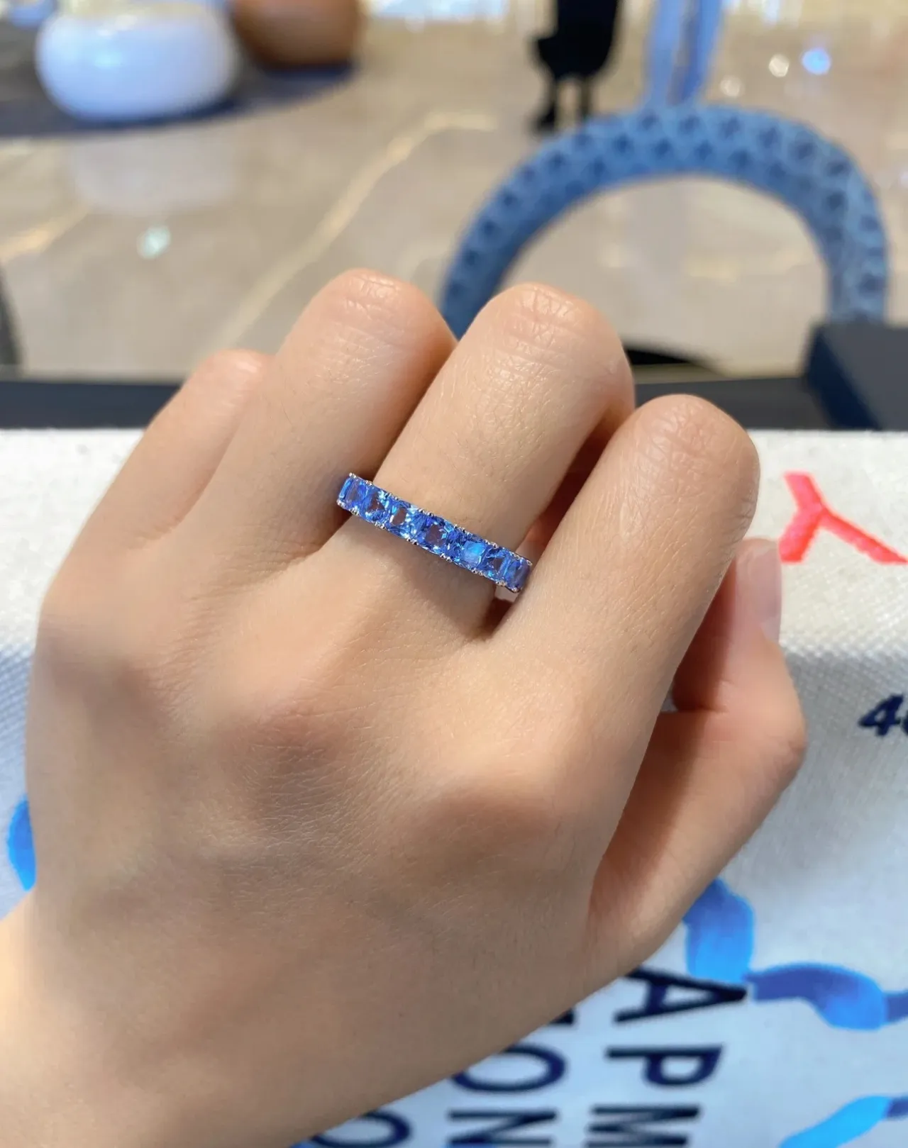 Tiffany & Co. Blue Silver Eternity Band Pavé-Set Gemstones Ring 4
