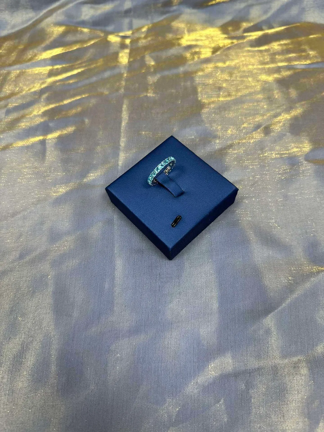 Tiffany & Co. Blue Silver Eternity Band Pavé-Set Gemstones Ring 9