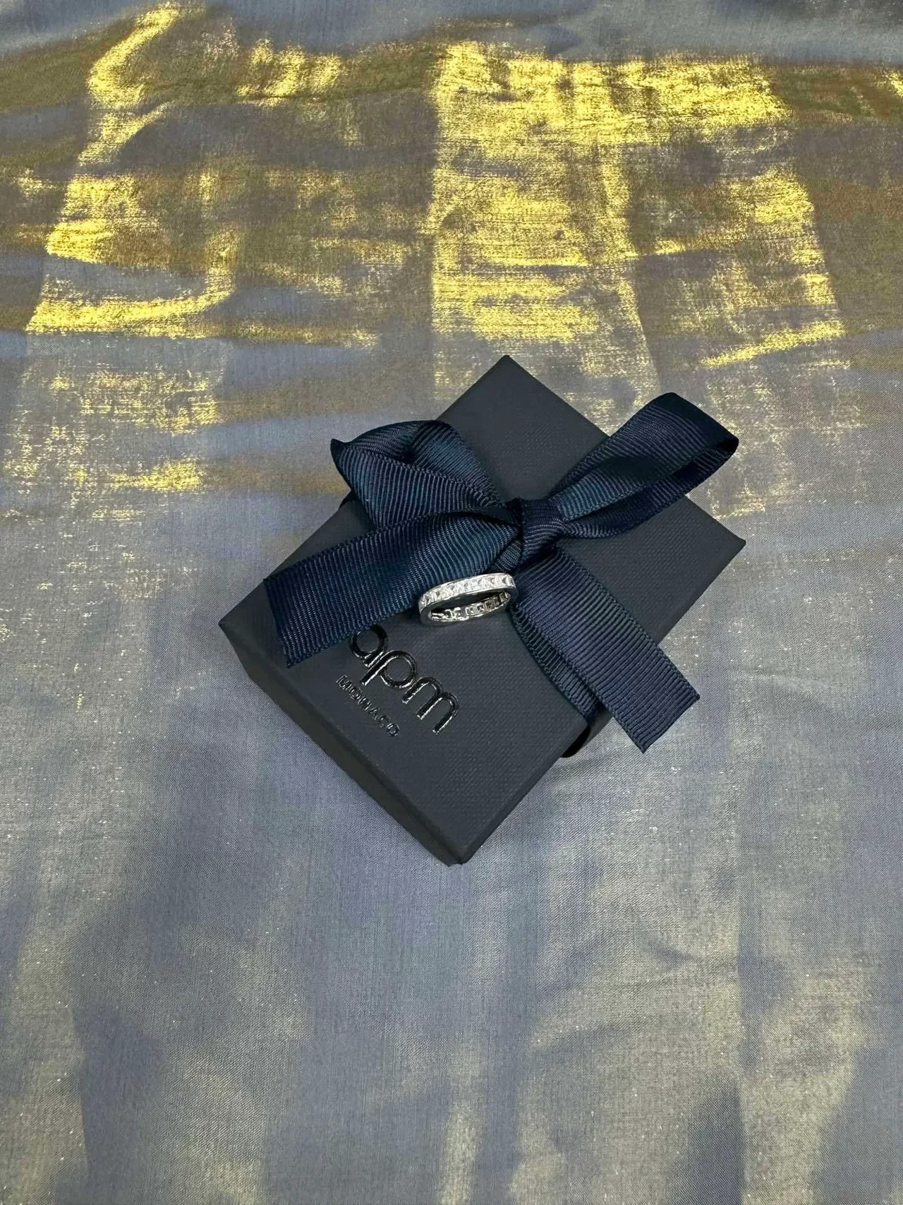 Tiffany & Co. Eternity Band Blue Silver Pavé-Set Square-Cut Stones Ring 7