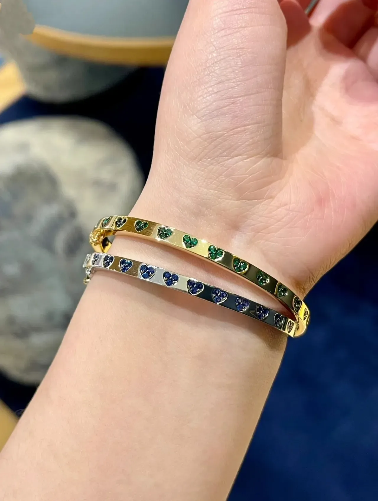 Tiffany & Co. Return to Tiffany Heart Motif Blue Gem Bangle Bracelet 3