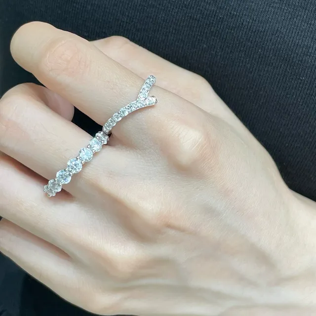 Tiffany & Co. Silver Navy V-Split Shank Pavé Diamond Setting Ring 8