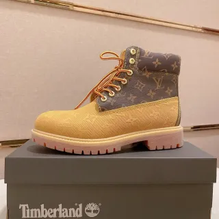 Timberland Yellow Brown Monogrammed Canvas Perforated Textile Upper Work Boots