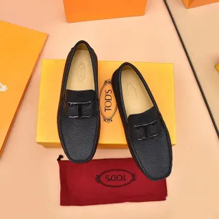 Tod's Double T Loafer Black Pebbled Leather Slip-On Loafers