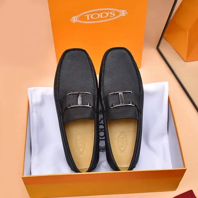 Mocassins Tod's Double T Noir Cuir Pebbled Slip-On 9
