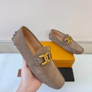 Tod's Gommino Loafer Taupe Suede Gold Horsebit Loafers
