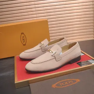 Tod's T-Bar Loafer Beige Brown Suede Upper Metal Buckle Loafer