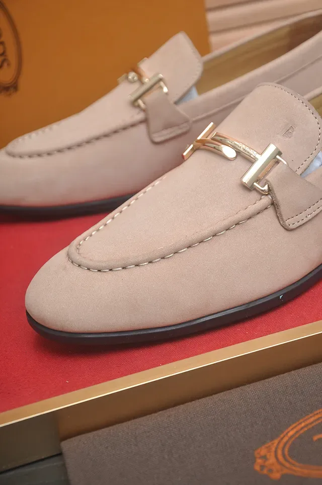 Tod's T-Bar Loafer Beige Brown Suede Upper Metal Buckle Loafer 2