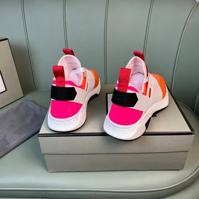 Tom Ford Sneakers Lifestyle Maille Haut Orange Rouge Midsole Sculpté Blanc 6