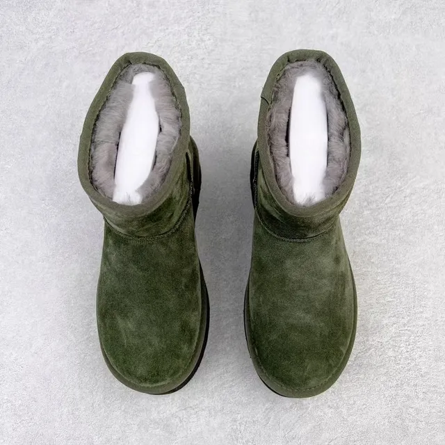 UGG Army Green Black Suede Upper Platform Sole Snow Boots 2