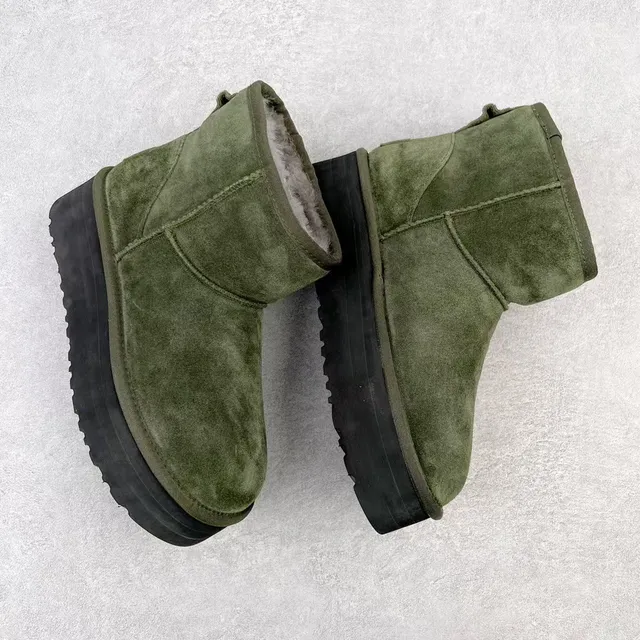 UGG Army Green Black Suede Upper Platform Sole Snow Boots 3