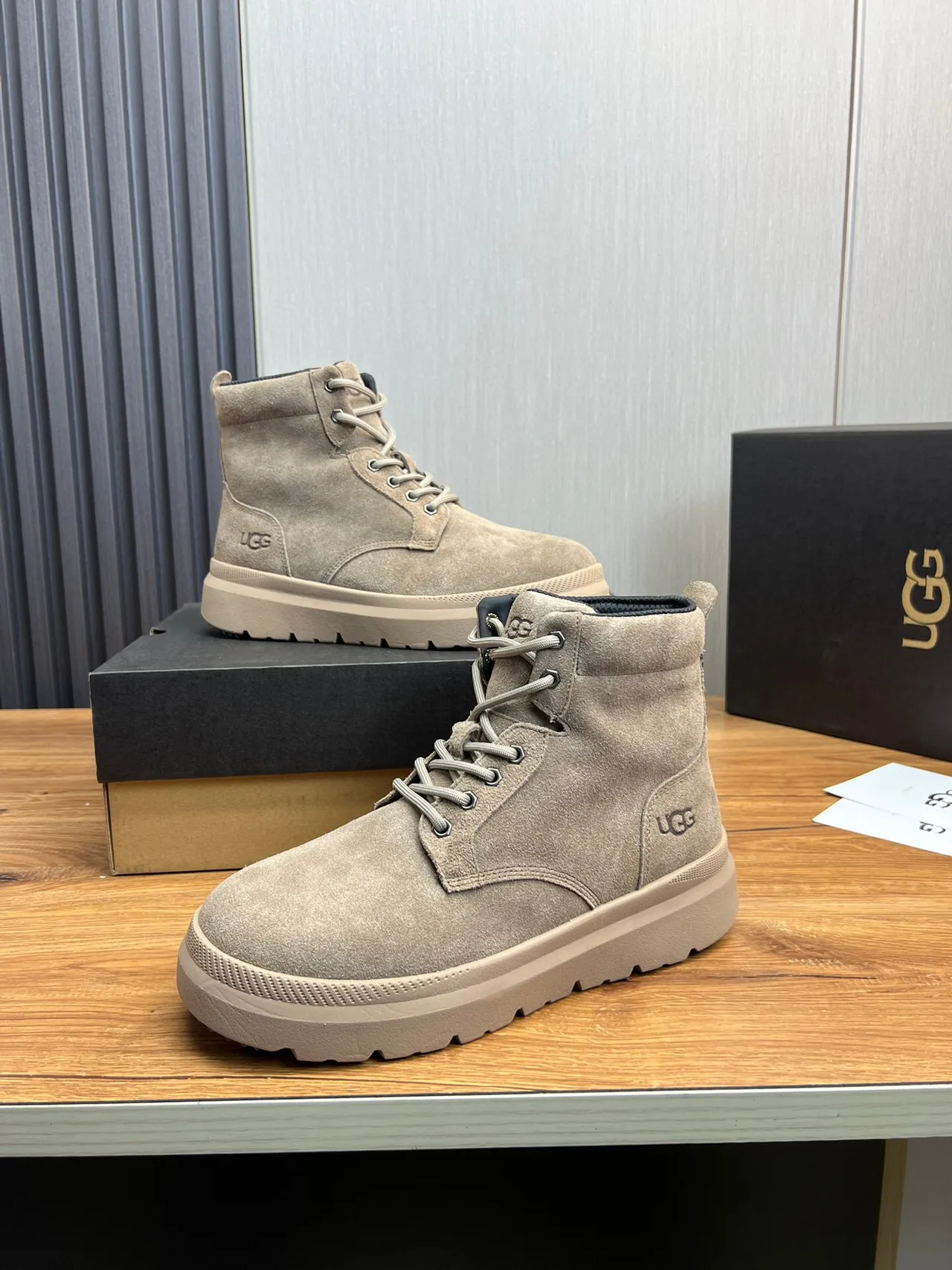 UGG Beige Suede Upper Platform Sole Work Boots 4