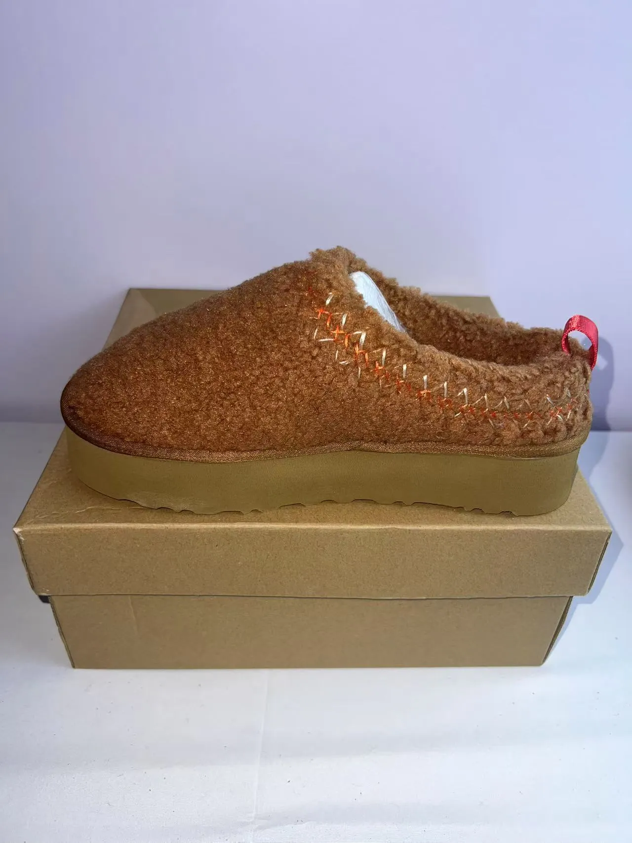 UGG Brown Red Shearling Upper Exposed Contrast Stitching Casual Shoes 4