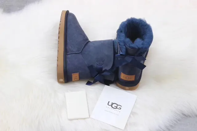 UGG Classic Mini Navy Blue Suede Shearling-Lined Snow Boots 2