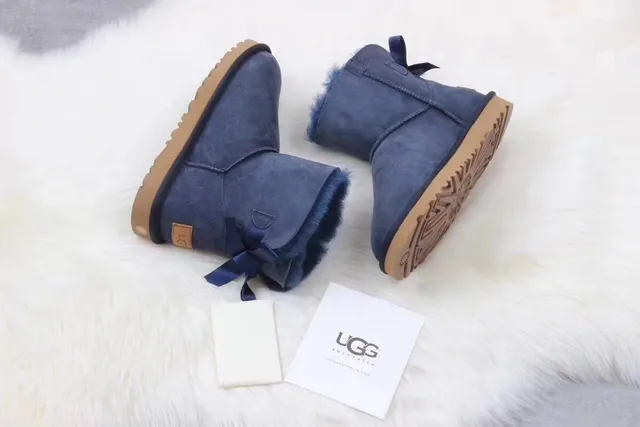 UGG Classic Mini Navy Blue Suede Shearling-Lined Snow Boots 3