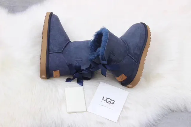 UGG Classic Mini Navy Blue Suede Shearling-Lined Snow Boots 4