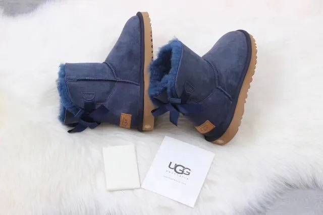 UGG Classic Mini Navy Blue Suede Shearling-Lined Snow Boots 5