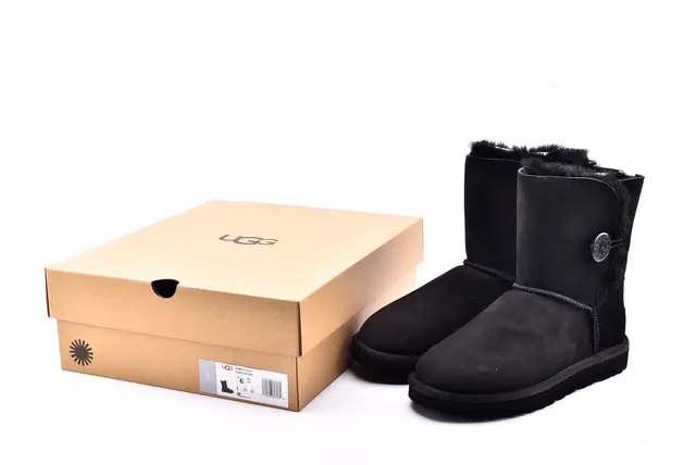 UGG Classic Short Black Shearling-Lined Ankle Boots 15