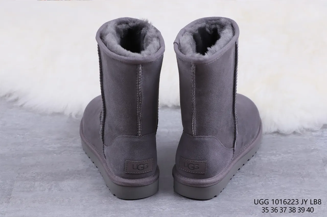 UGG Classic Short Charcoal Gray Shearling-Lined Snow Boots 8